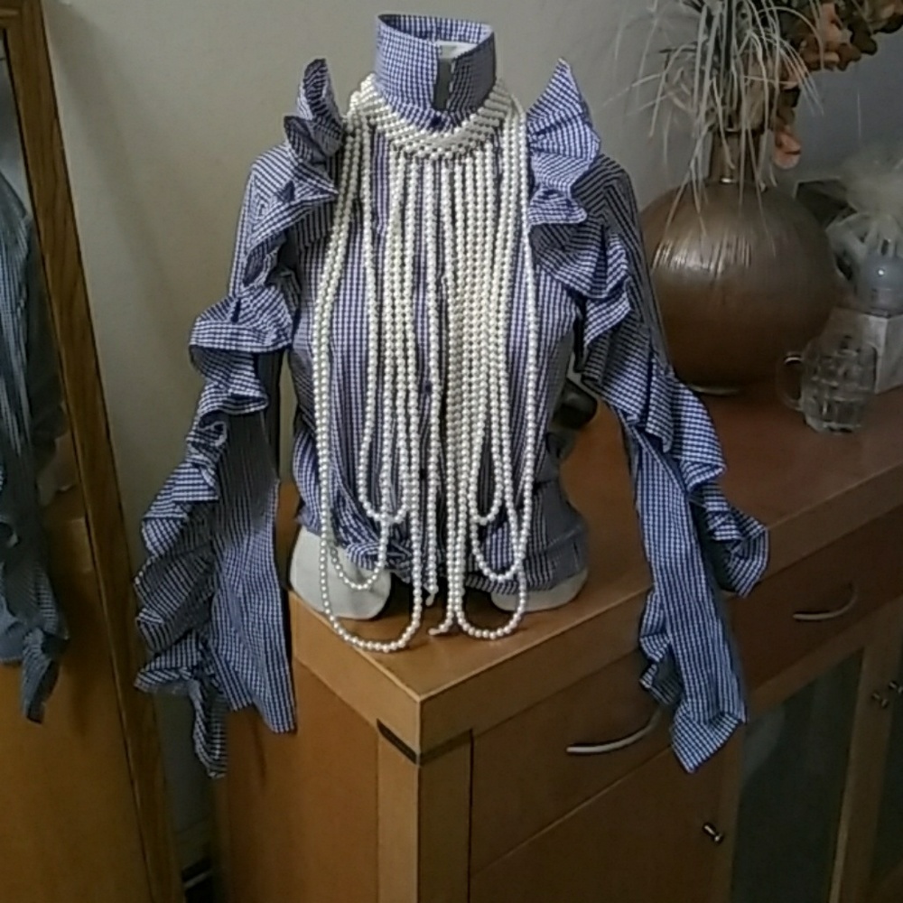 Blue and white blouse